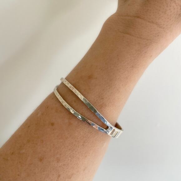925 Mexico Silver Bracelet - Etsy Vintage Sterling Silver Cuff Bracelet Mexico 925 Hammered Double Band Artisan